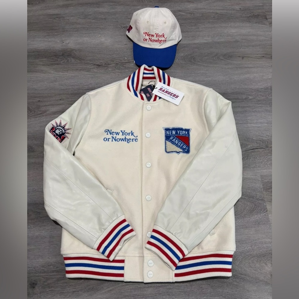 New York Rangers x New York or Nowhere White Varsity Jacket Size Small